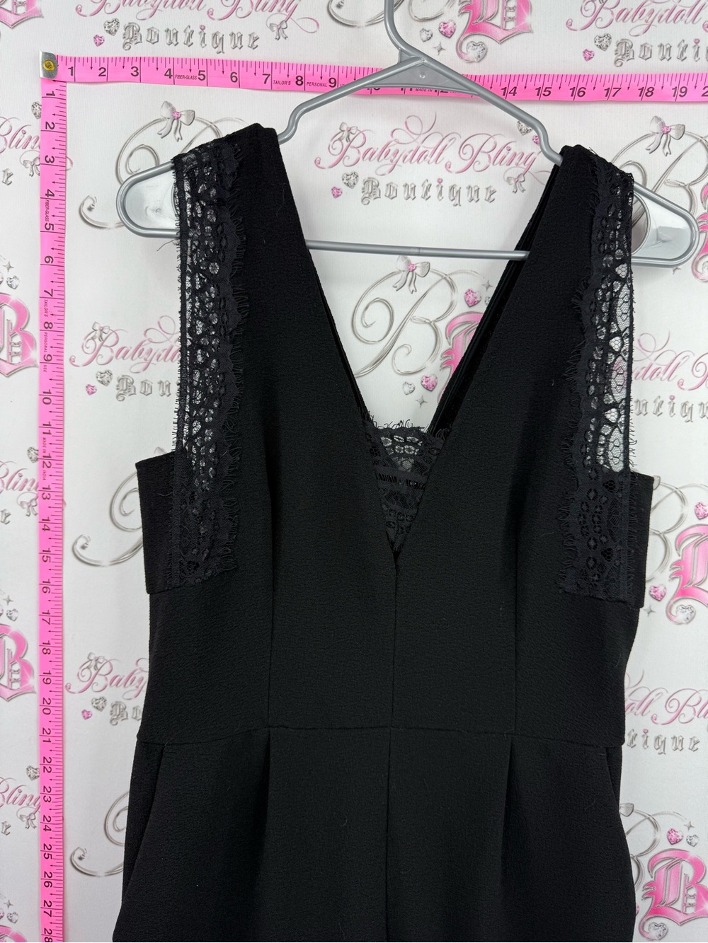 Dynamite romper jumper one piece lace Black V-Neck Lace-Trim Romper - Picture 5 of 12